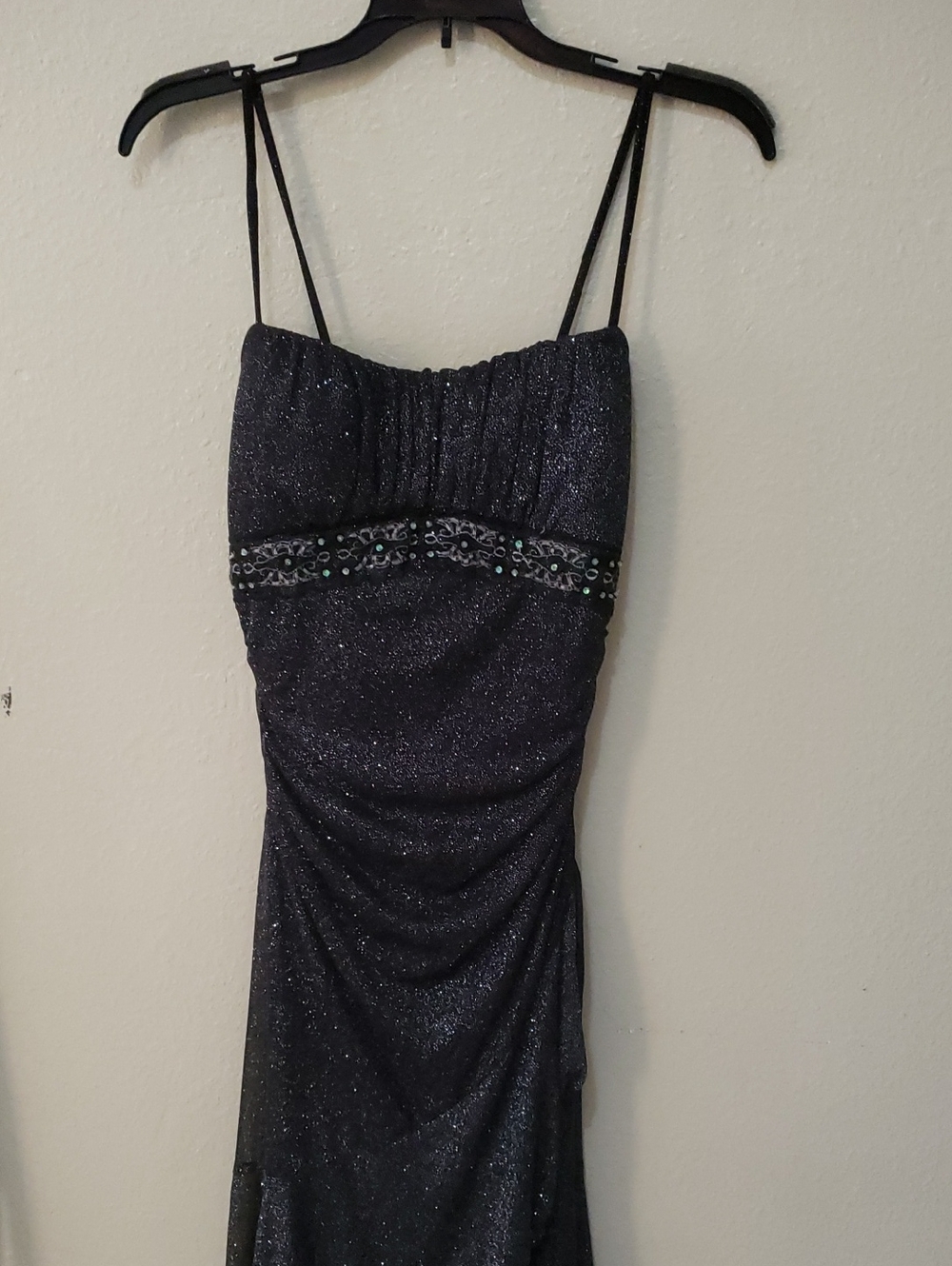 Ruby Rox Black Glitter Strap Dress with Embellished Waist